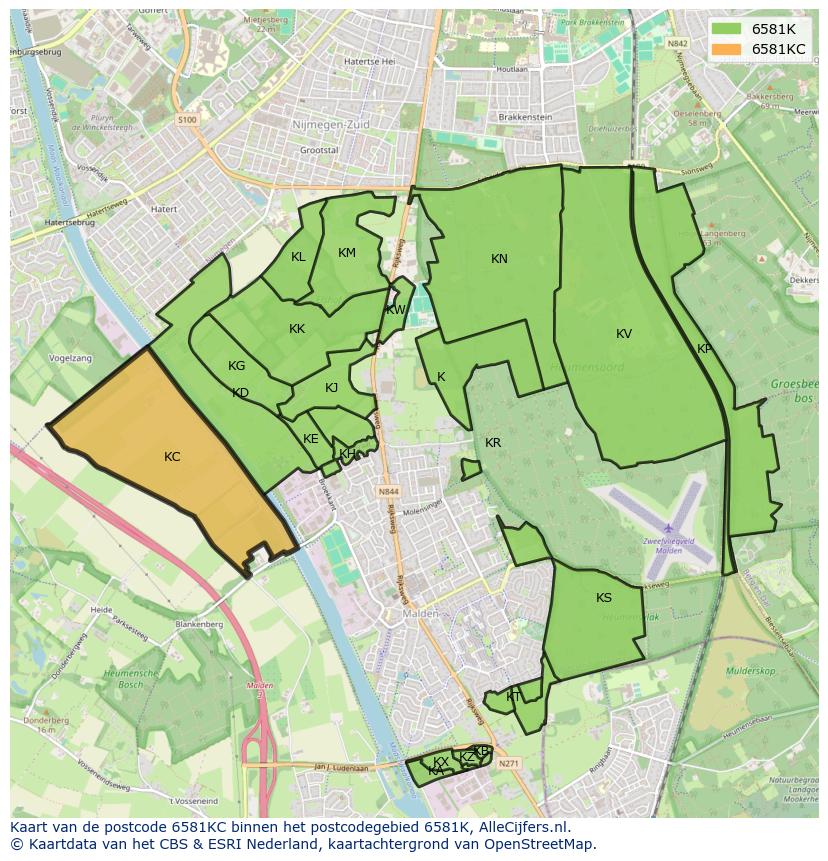 Afbeelding van het postcodegebied 6581 KC op de kaart.