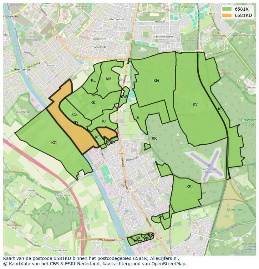 Afbeelding van het postcodegebied 6581 KD op de kaart.