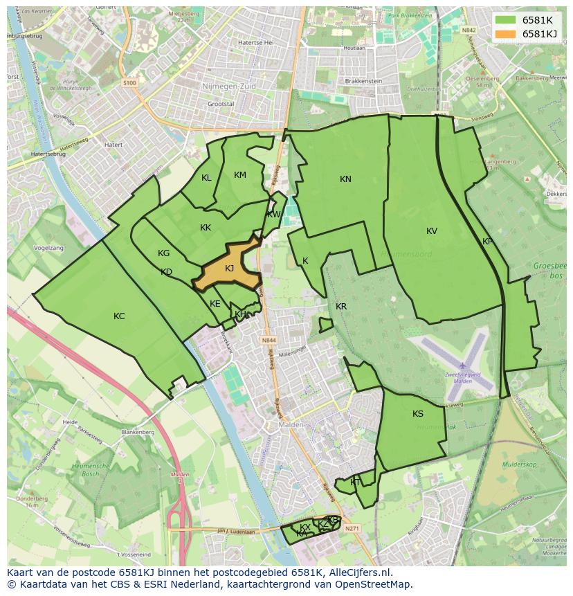 Afbeelding van het postcodegebied 6581 KJ op de kaart.