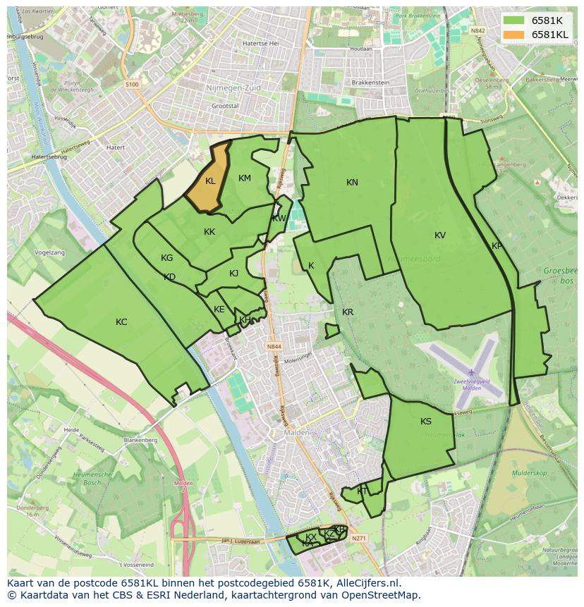 Afbeelding van het postcodegebied 6581 KL op de kaart.