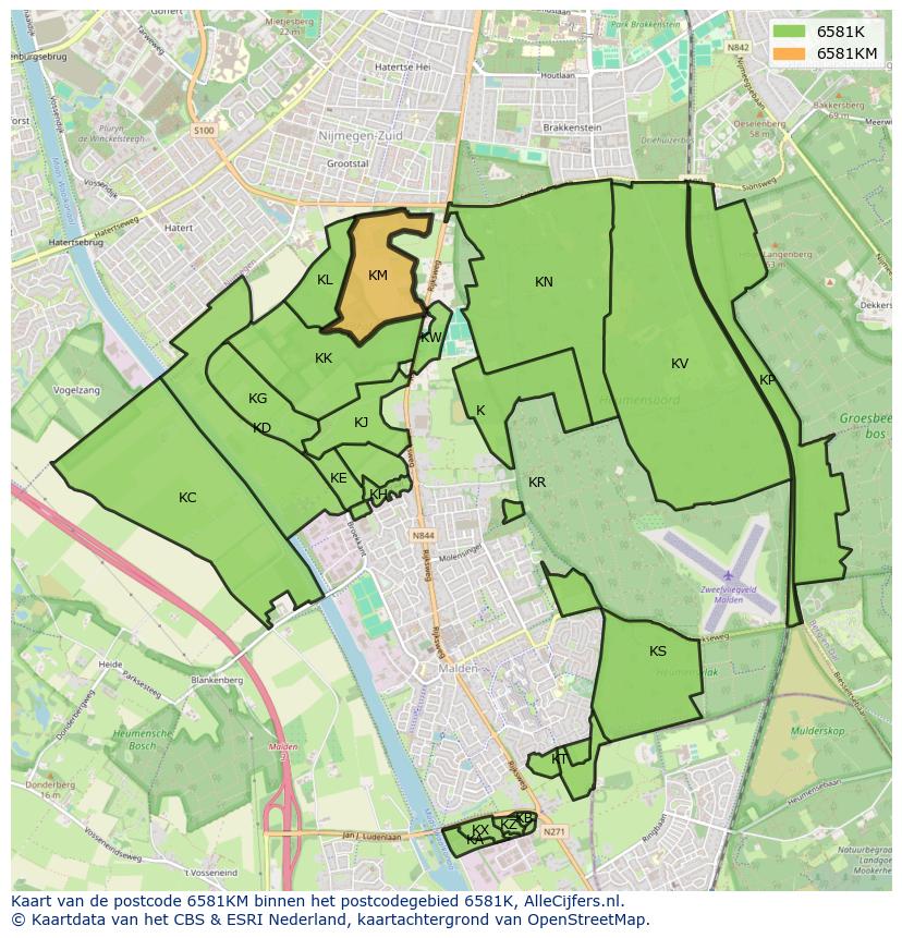 Afbeelding van het postcodegebied 6581 KM op de kaart.