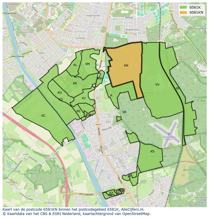 Afbeelding van het postcodegebied 6581 KN op de kaart.