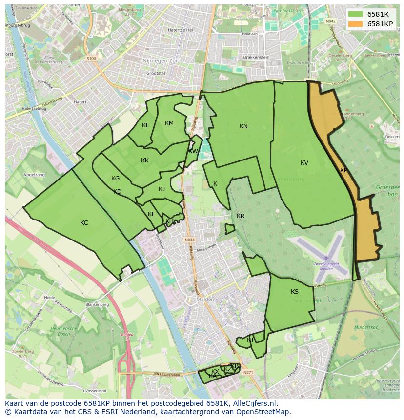 Afbeelding van het postcodegebied 6581 KP op de kaart.