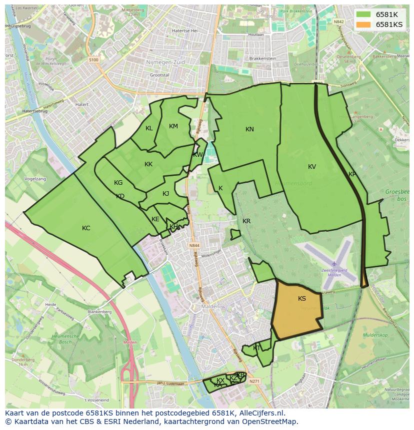Afbeelding van het postcodegebied 6581 KS op de kaart.