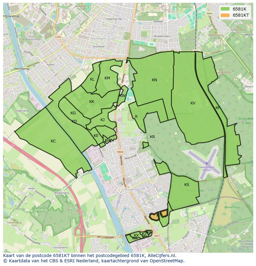 Afbeelding van het postcodegebied 6581 KT op de kaart.