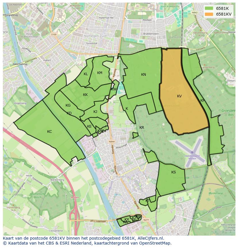 Afbeelding van het postcodegebied 6581 KV op de kaart.