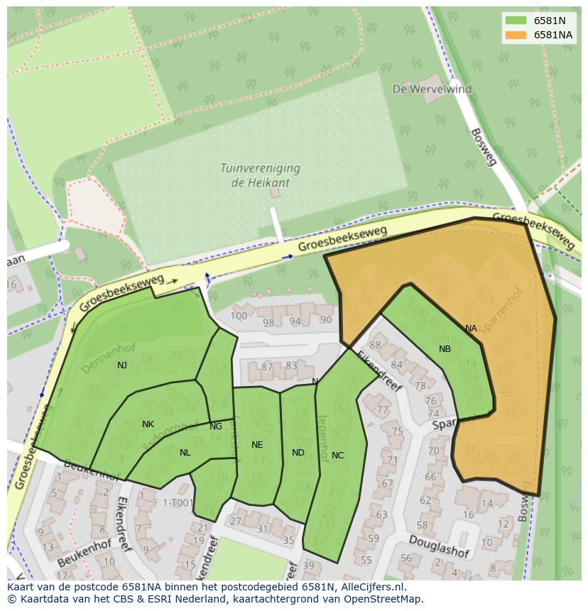 Afbeelding van het postcodegebied 6581 NA op de kaart.