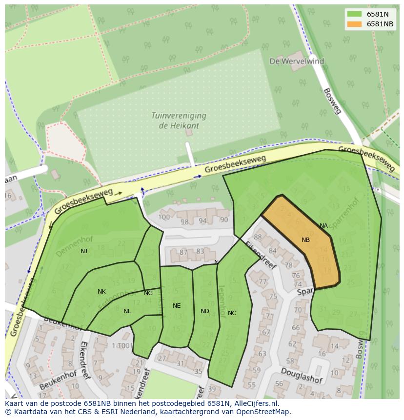 Afbeelding van het postcodegebied 6581 NB op de kaart.