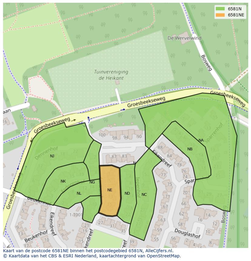 Afbeelding van het postcodegebied 6581 NE op de kaart.