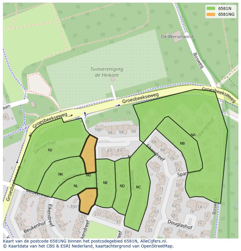 Afbeelding van het postcodegebied 6581 NG op de kaart.