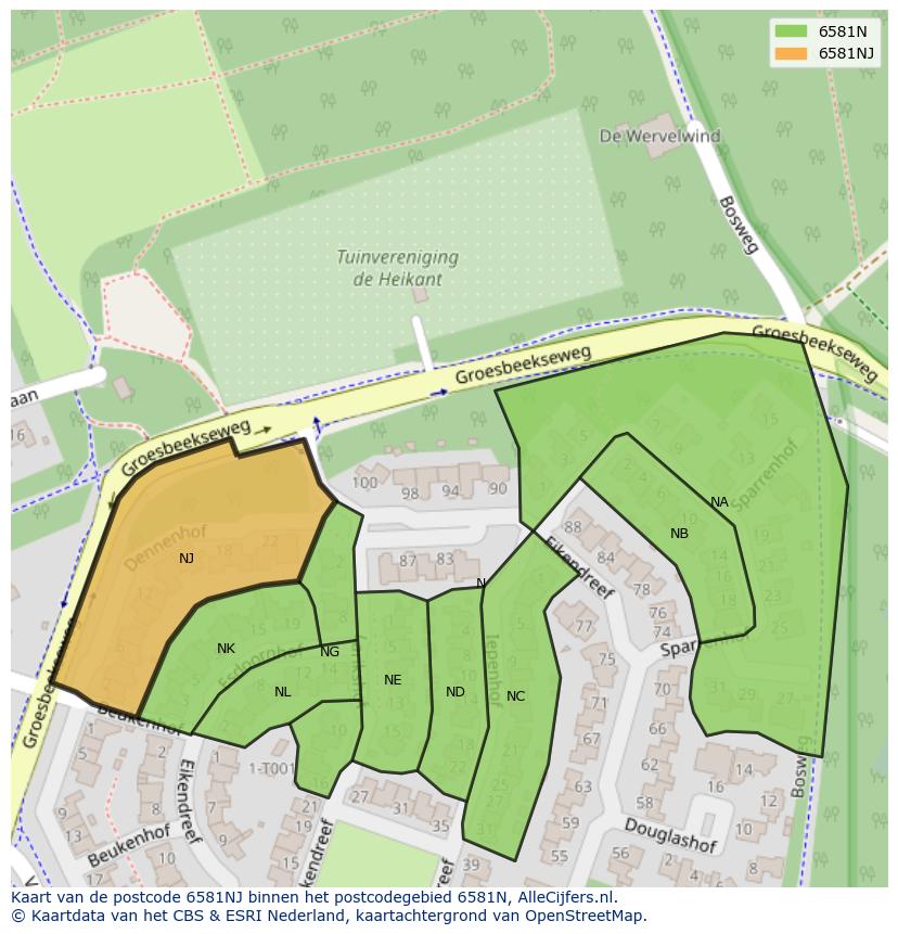 Afbeelding van het postcodegebied 6581 NJ op de kaart.