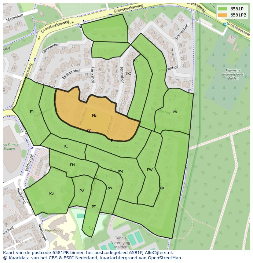 Afbeelding van het postcodegebied 6581 PB op de kaart.
