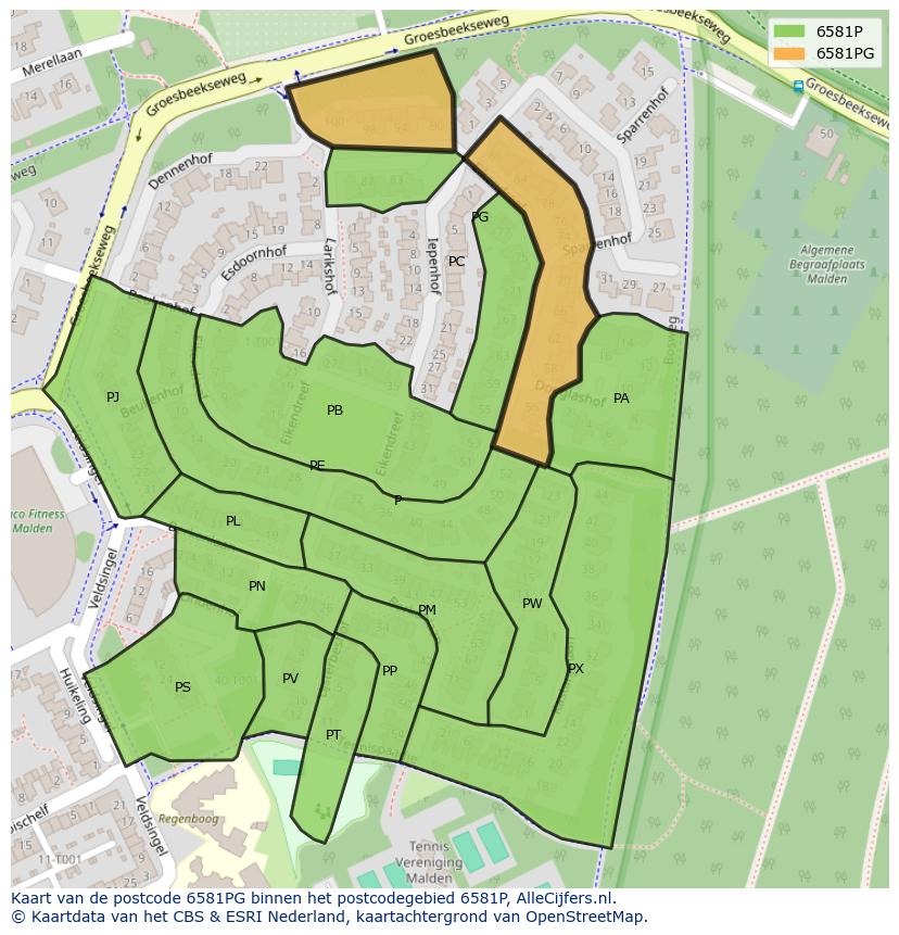 Afbeelding van het postcodegebied 6581 PG op de kaart.