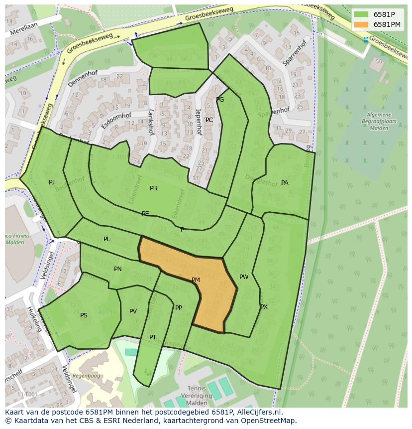 Afbeelding van het postcodegebied 6581 PM op de kaart.