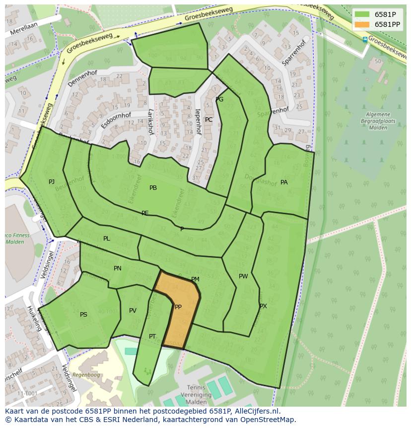 Afbeelding van het postcodegebied 6581 PP op de kaart.