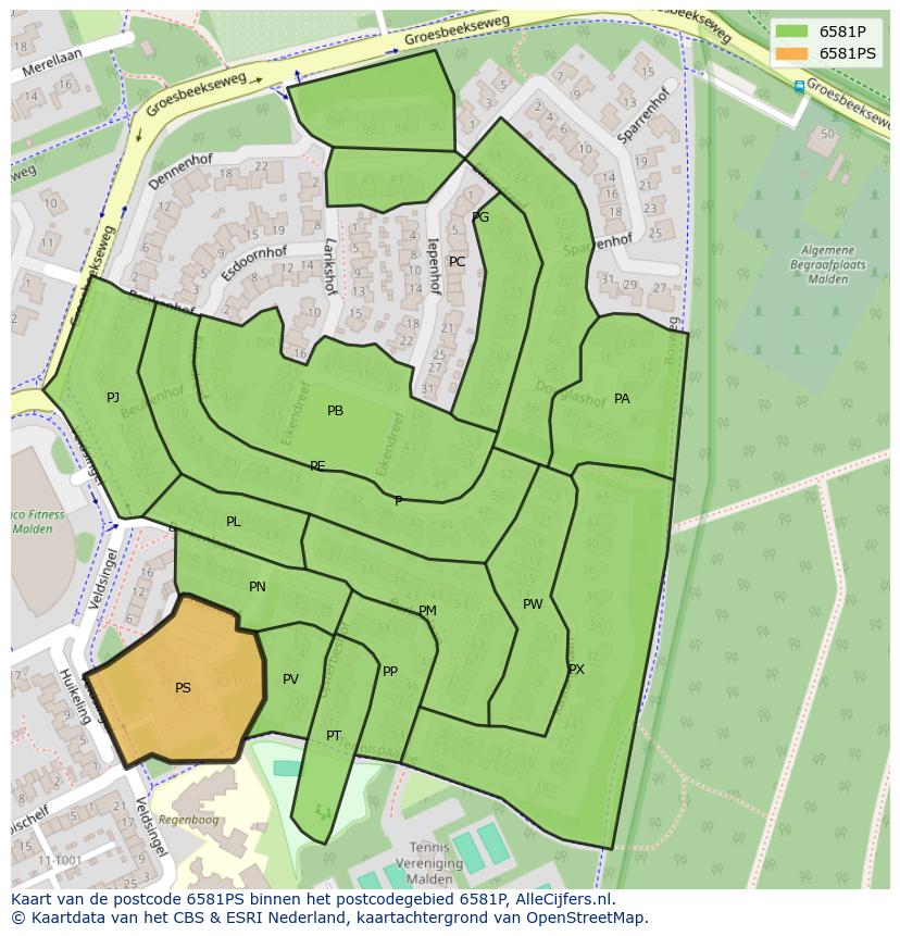 Afbeelding van het postcodegebied 6581 PS op de kaart.