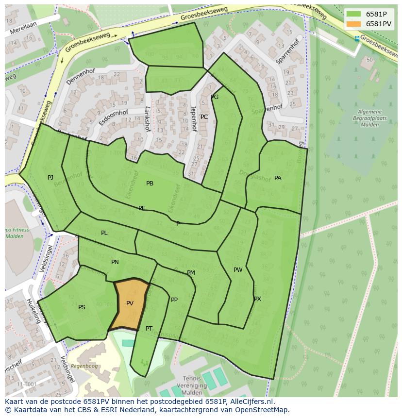 Afbeelding van het postcodegebied 6581 PV op de kaart.