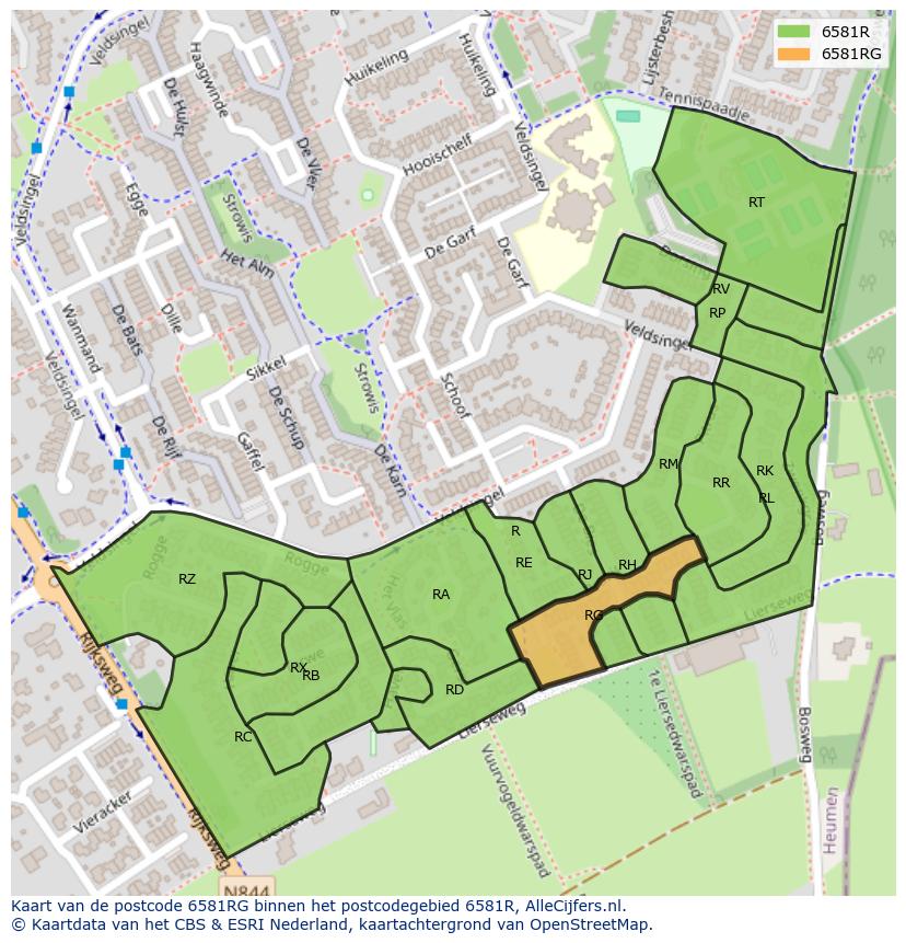 Afbeelding van het postcodegebied 6581 RG op de kaart.
