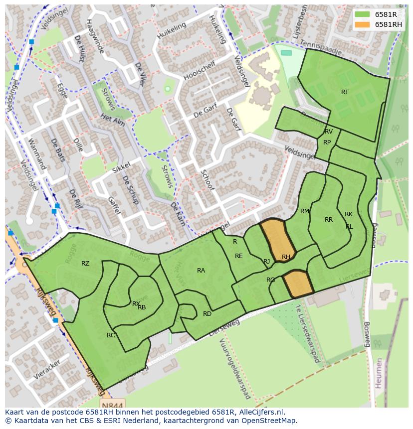 Afbeelding van het postcodegebied 6581 RH op de kaart.