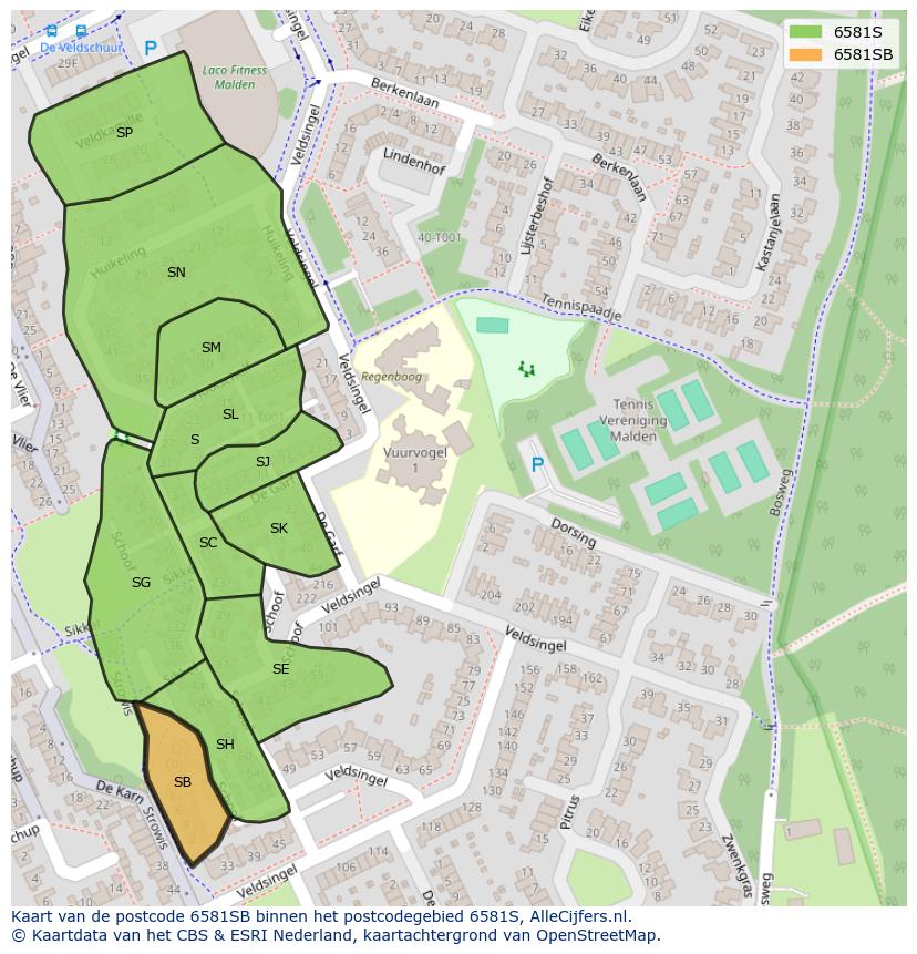 Afbeelding van het postcodegebied 6581 SB op de kaart.