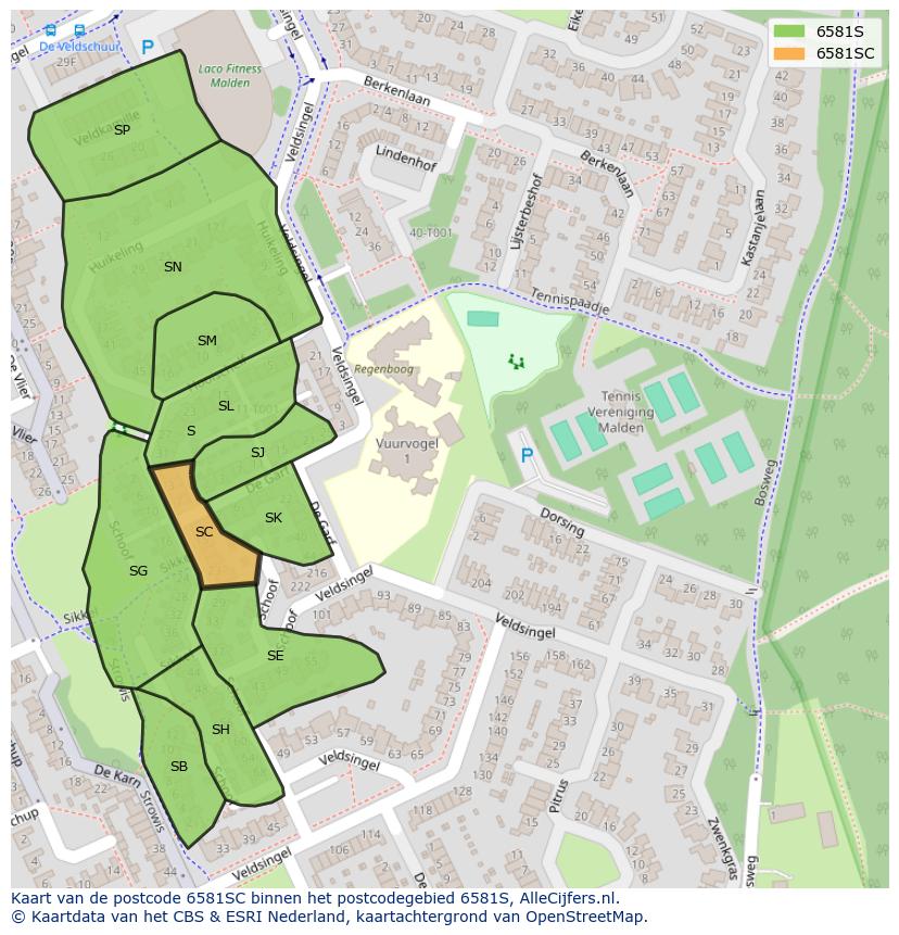 Afbeelding van het postcodegebied 6581 SC op de kaart.