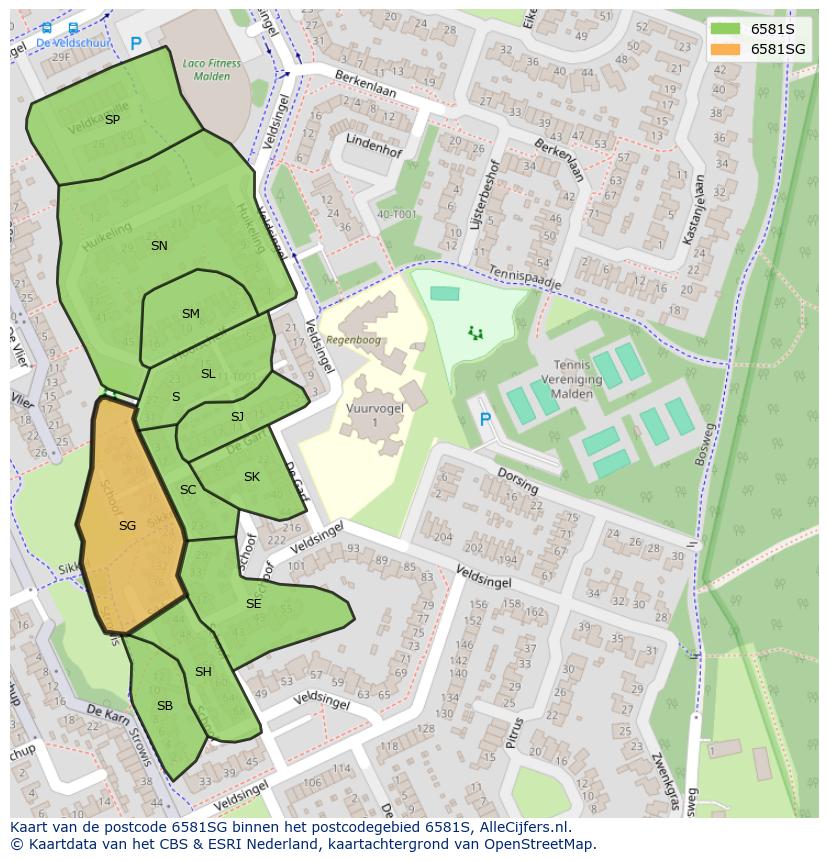 Afbeelding van het postcodegebied 6581 SG op de kaart.
