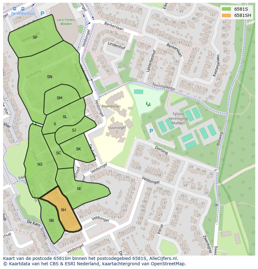 Afbeelding van het postcodegebied 6581 SH op de kaart.