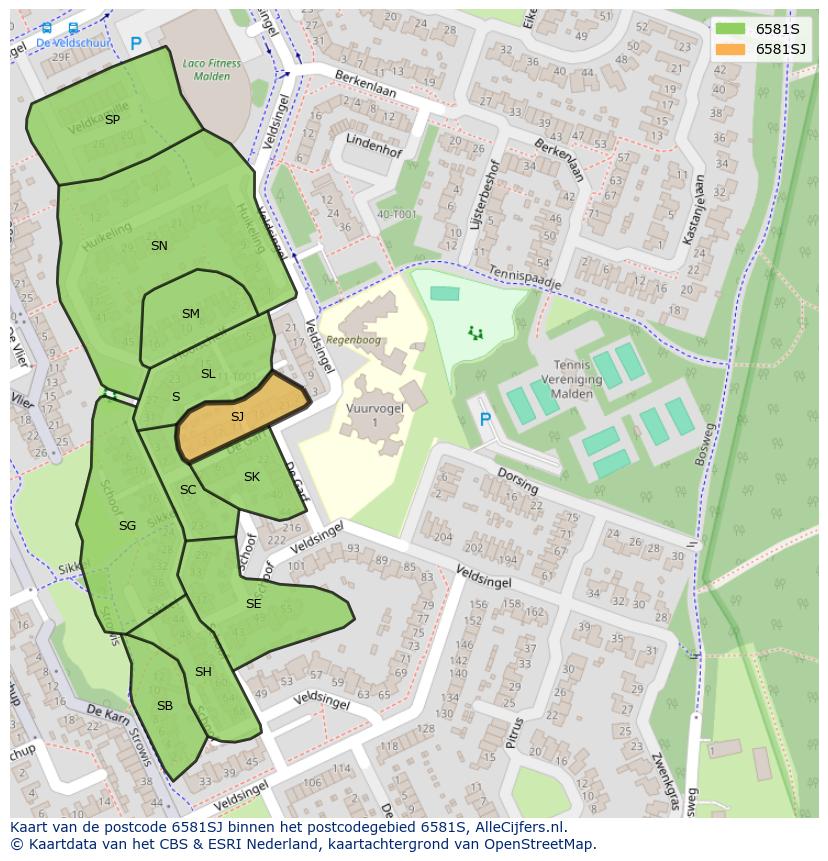 Afbeelding van het postcodegebied 6581 SJ op de kaart.