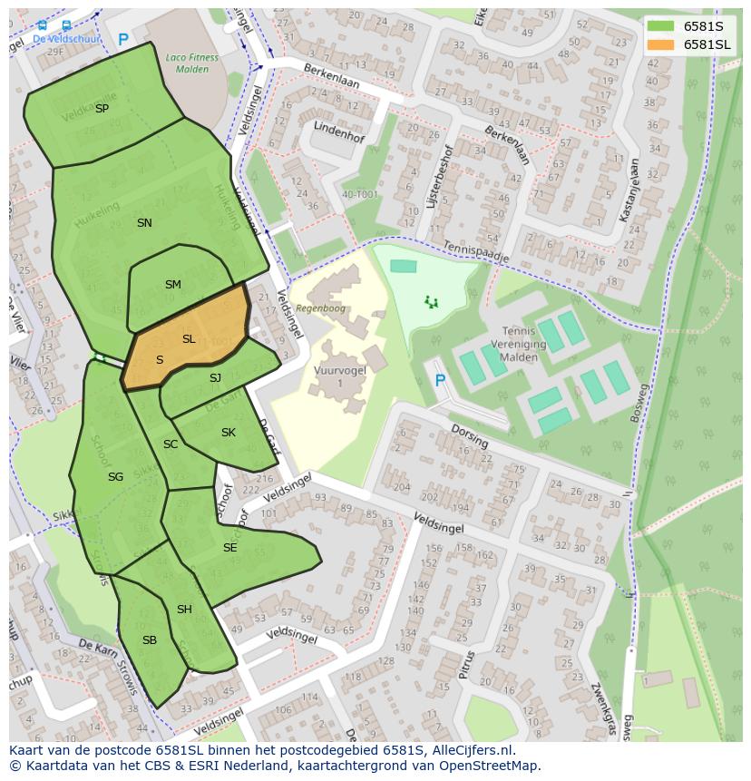 Afbeelding van het postcodegebied 6581 SL op de kaart.