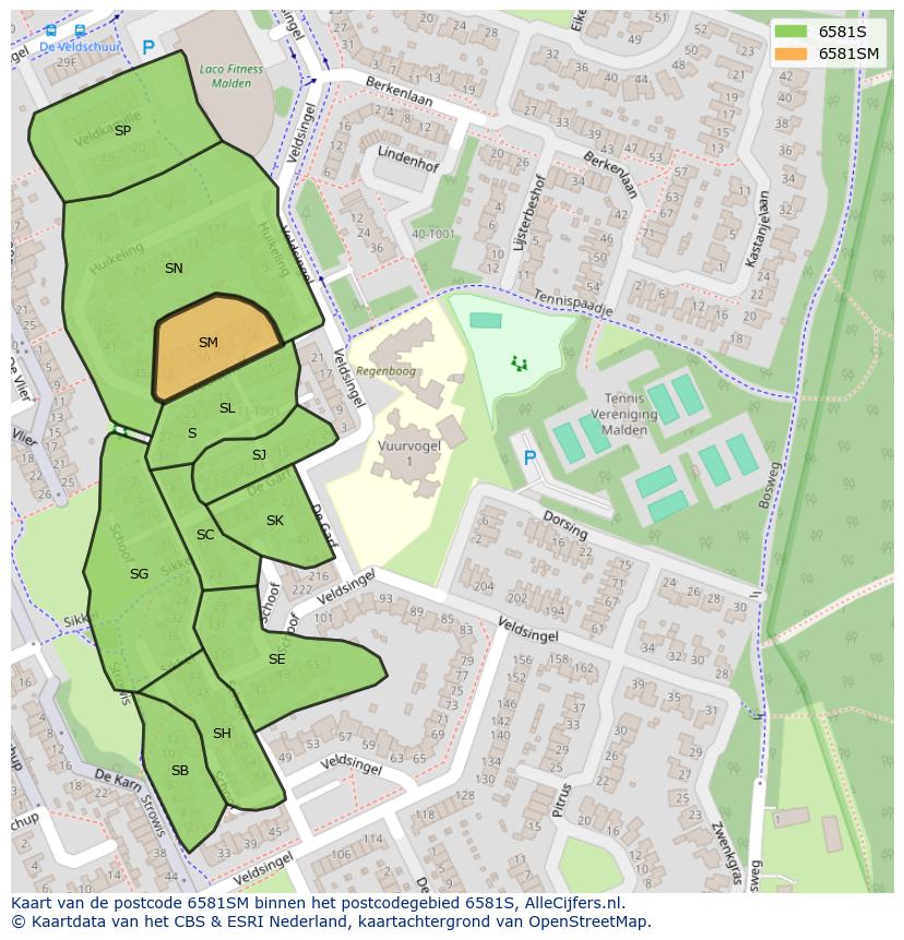 Afbeelding van het postcodegebied 6581 SM op de kaart.