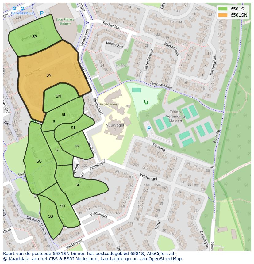 Afbeelding van het postcodegebied 6581 SN op de kaart.