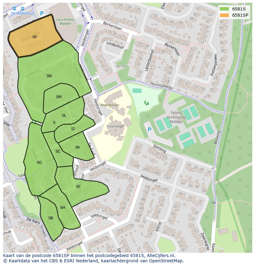 Afbeelding van het postcodegebied 6581 SP op de kaart.