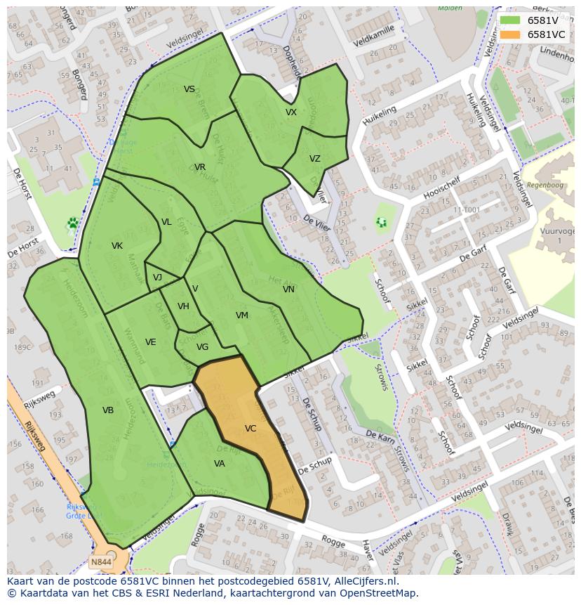 Afbeelding van het postcodegebied 6581 VC op de kaart.