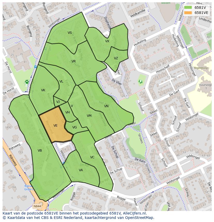 Afbeelding van het postcodegebied 6581 VE op de kaart.