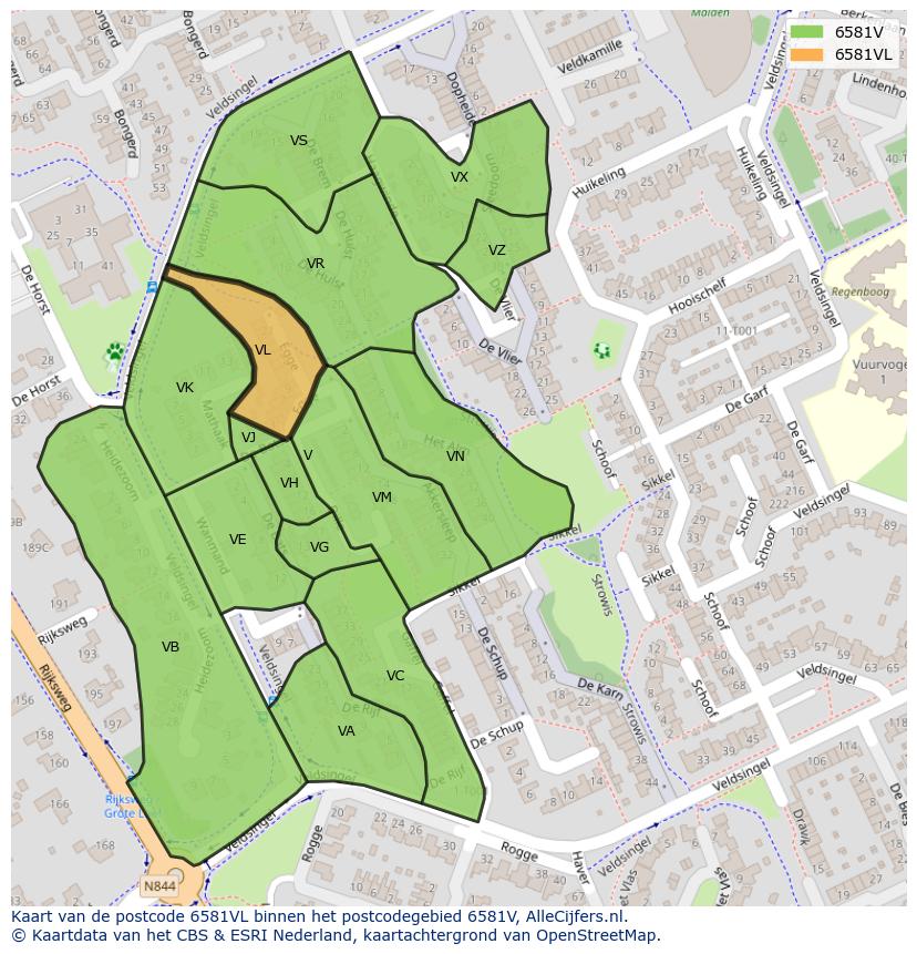 Afbeelding van het postcodegebied 6581 VL op de kaart.