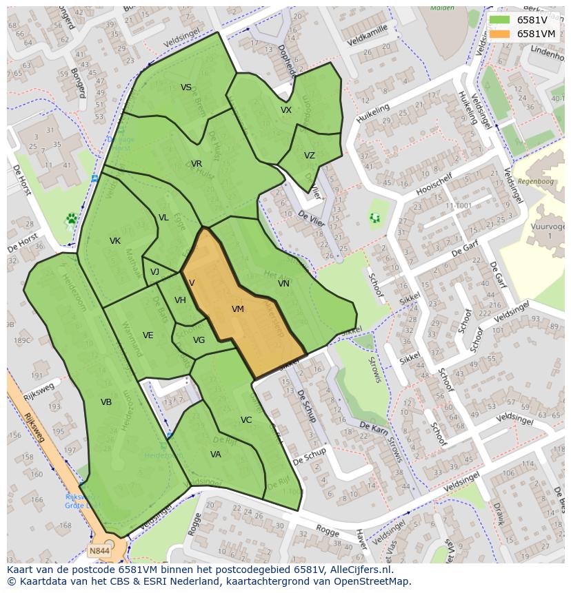 Afbeelding van het postcodegebied 6581 VM op de kaart.