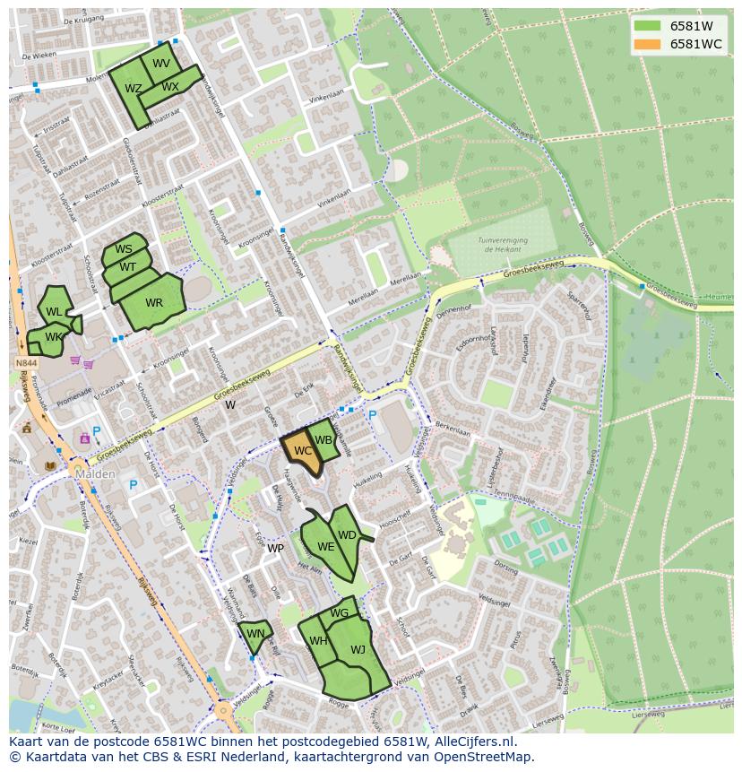 Afbeelding van het postcodegebied 6581 WC op de kaart.