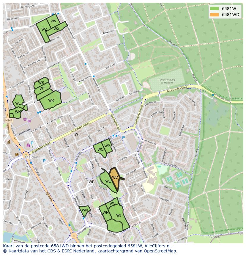 Afbeelding van het postcodegebied 6581 WD op de kaart.