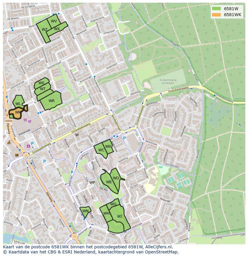 Afbeelding van het postcodegebied 6581 WK op de kaart.