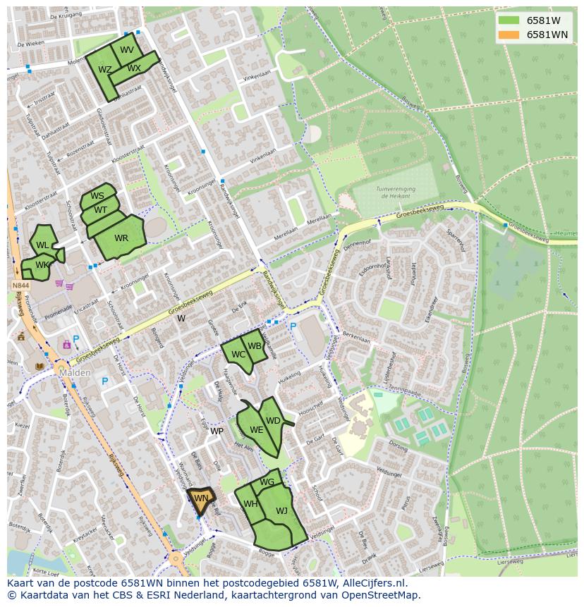 Afbeelding van het postcodegebied 6581 WN op de kaart.