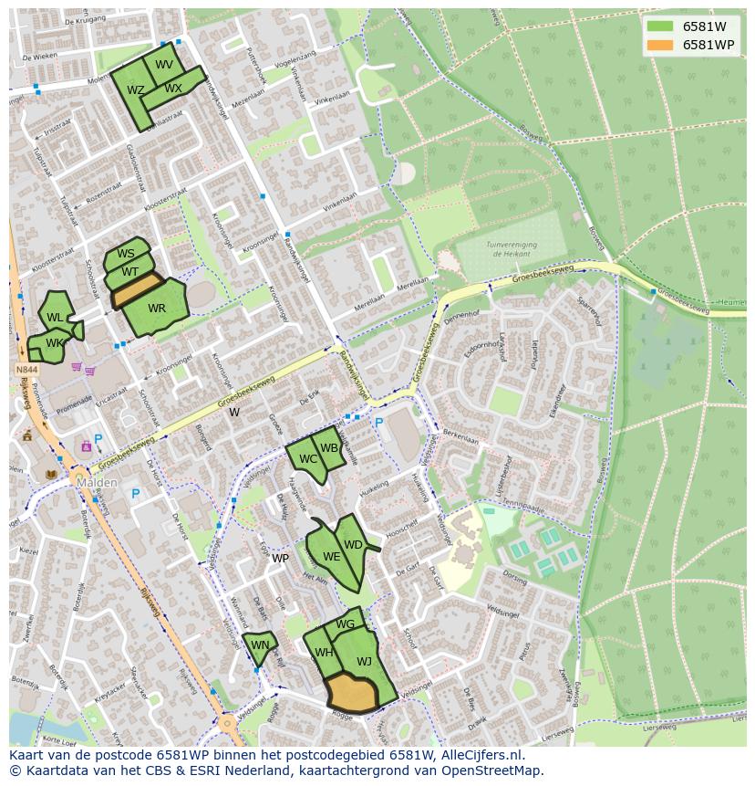 Afbeelding van het postcodegebied 6581 WP op de kaart.