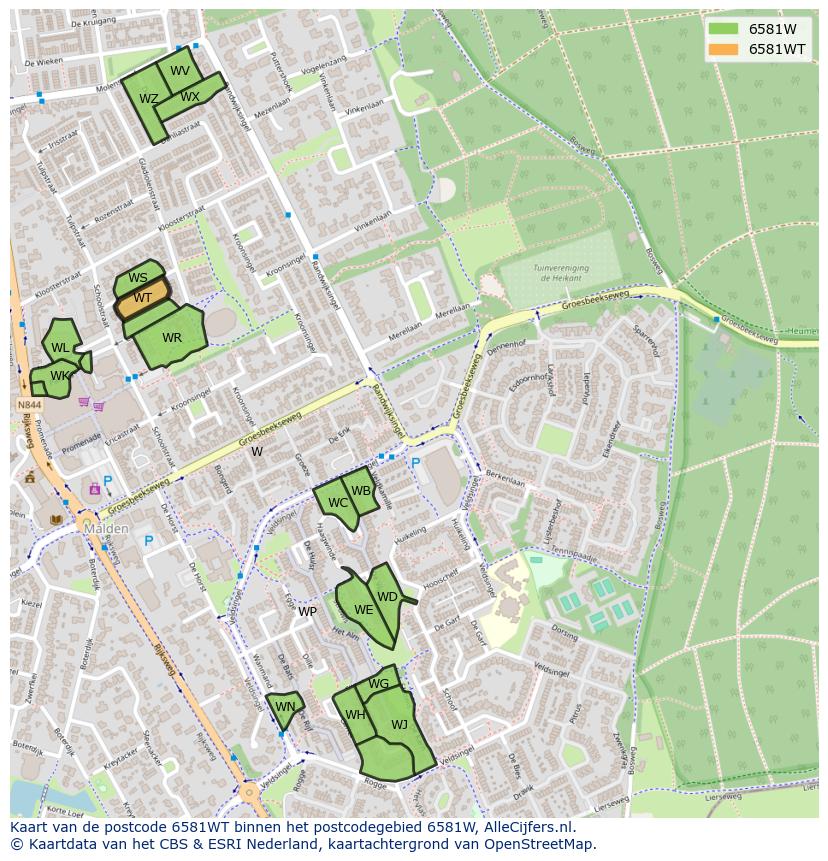 Afbeelding van het postcodegebied 6581 WT op de kaart.