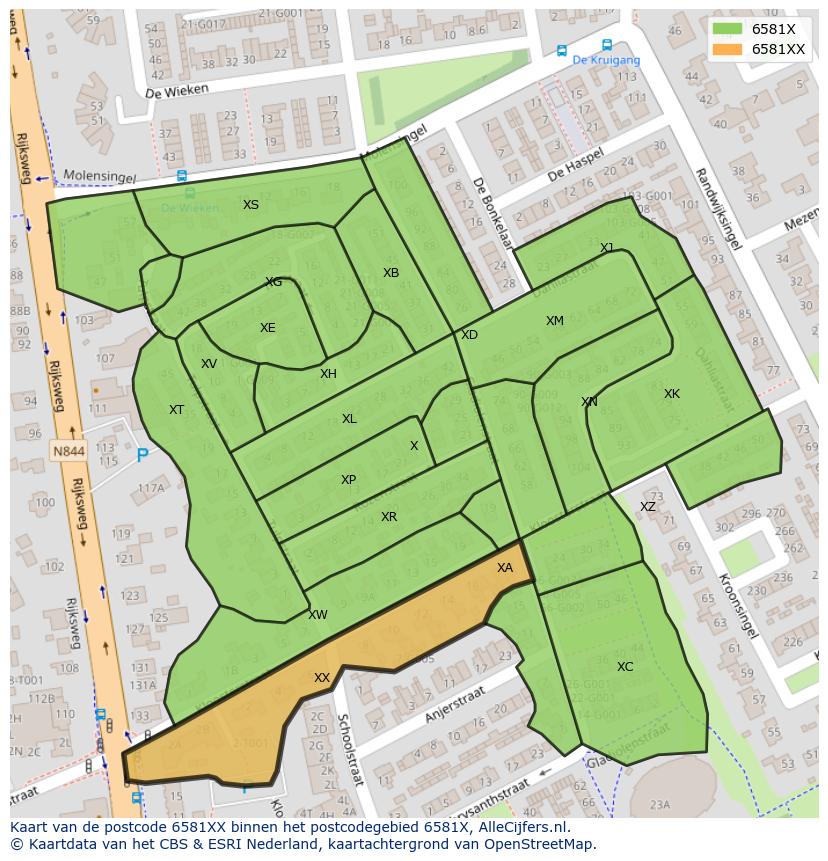 Afbeelding van het postcodegebied 6581 XX op de kaart.