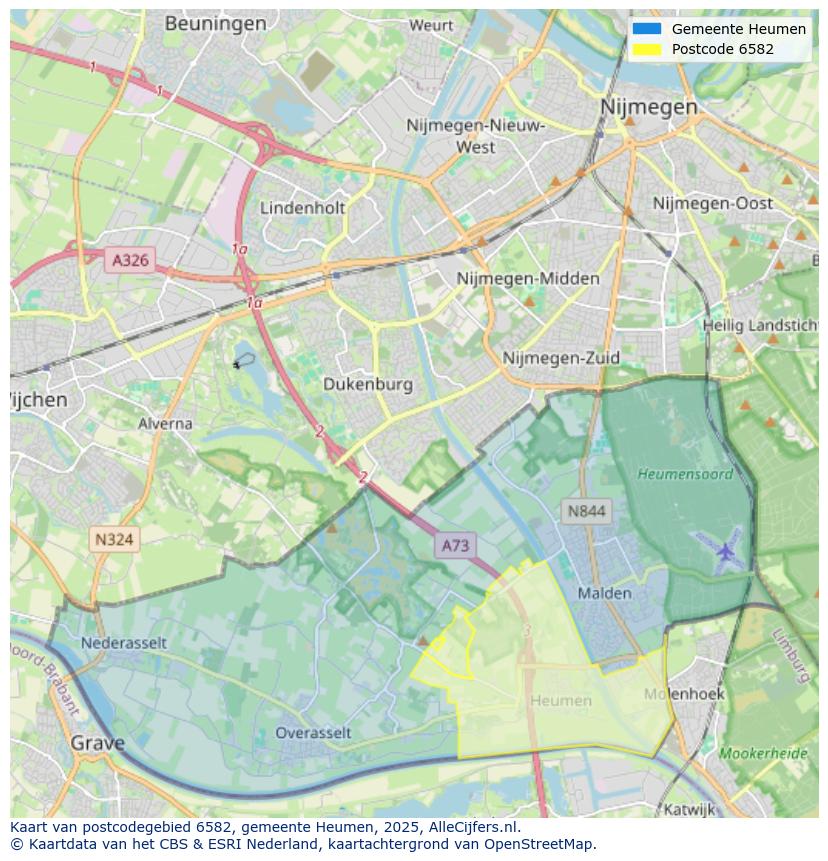 Afbeelding van het postcodegebied 6582 op de kaart.