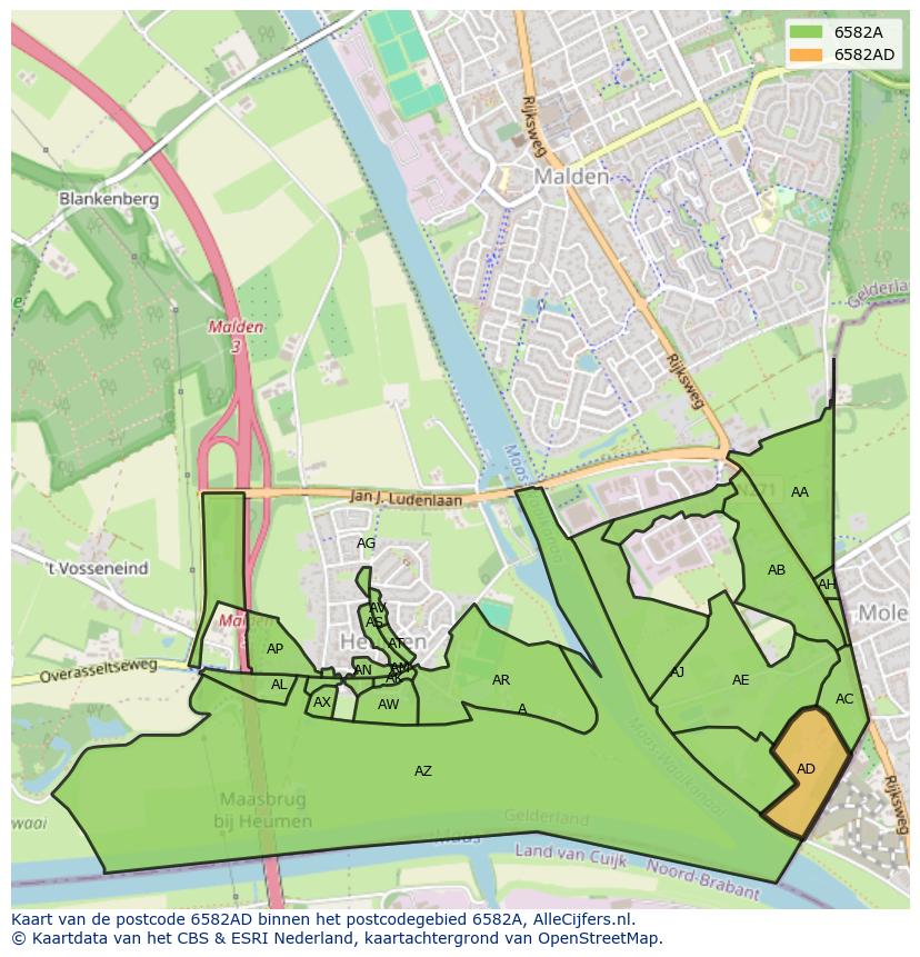 Afbeelding van het postcodegebied 6582 AD op de kaart.