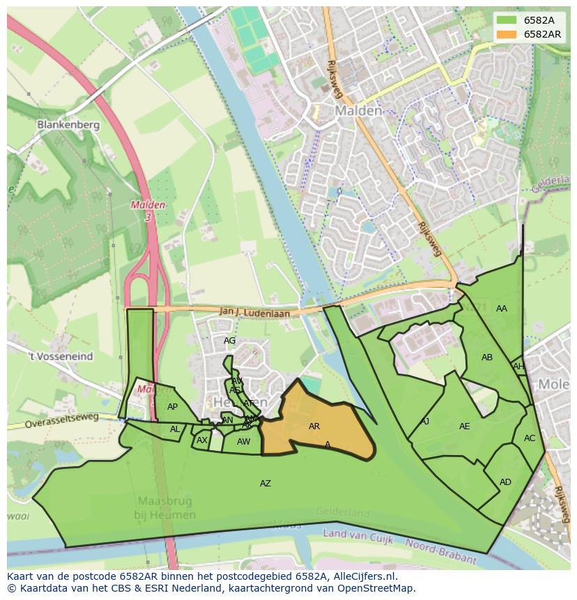 Afbeelding van het postcodegebied 6582 AR op de kaart.