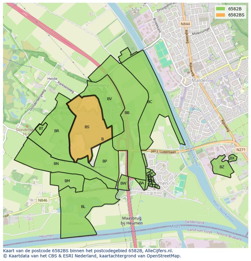 Afbeelding van het postcodegebied 6582 BS op de kaart.