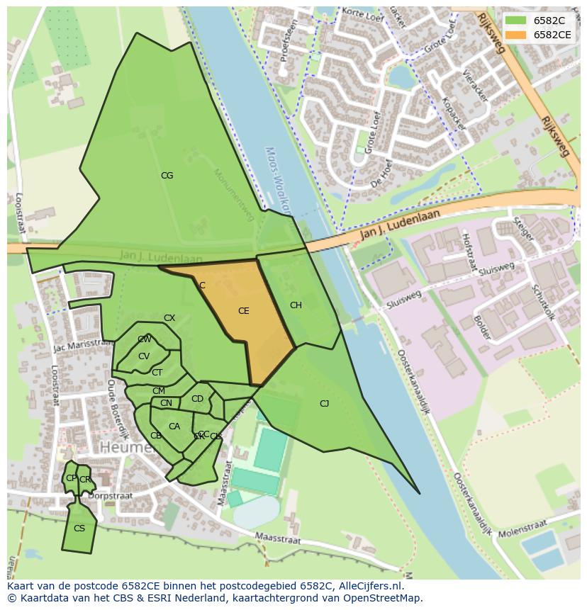 Afbeelding van het postcodegebied 6582 CE op de kaart.