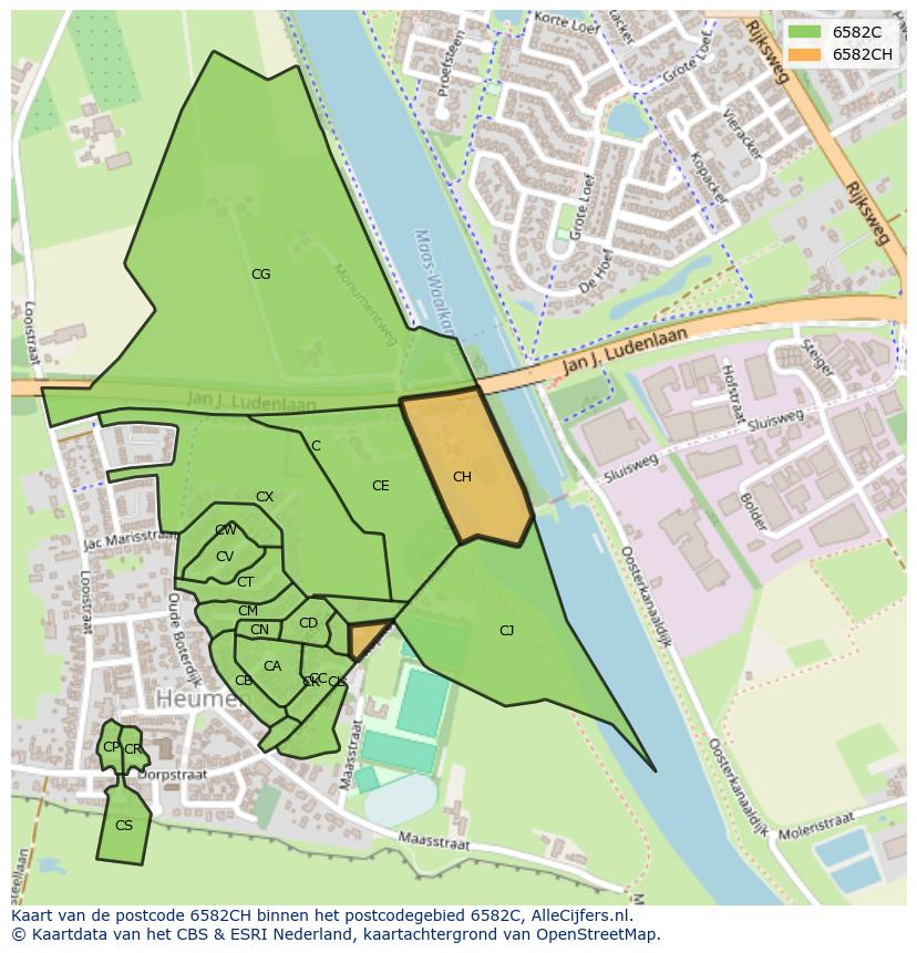 Afbeelding van het postcodegebied 6582 CH op de kaart.