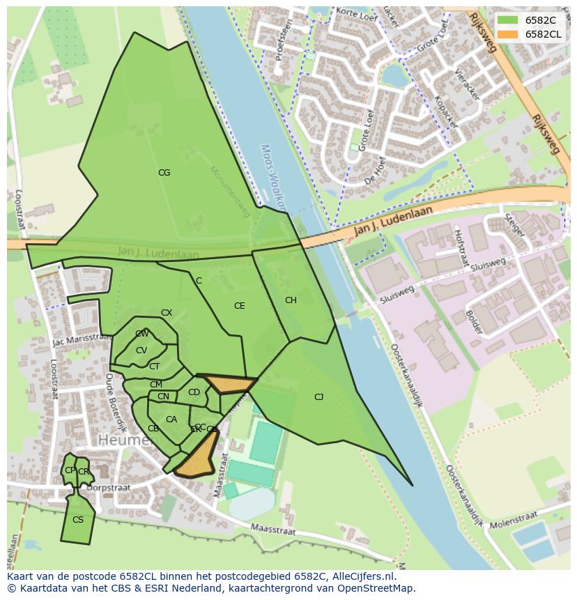 Afbeelding van het postcodegebied 6582 CL op de kaart.